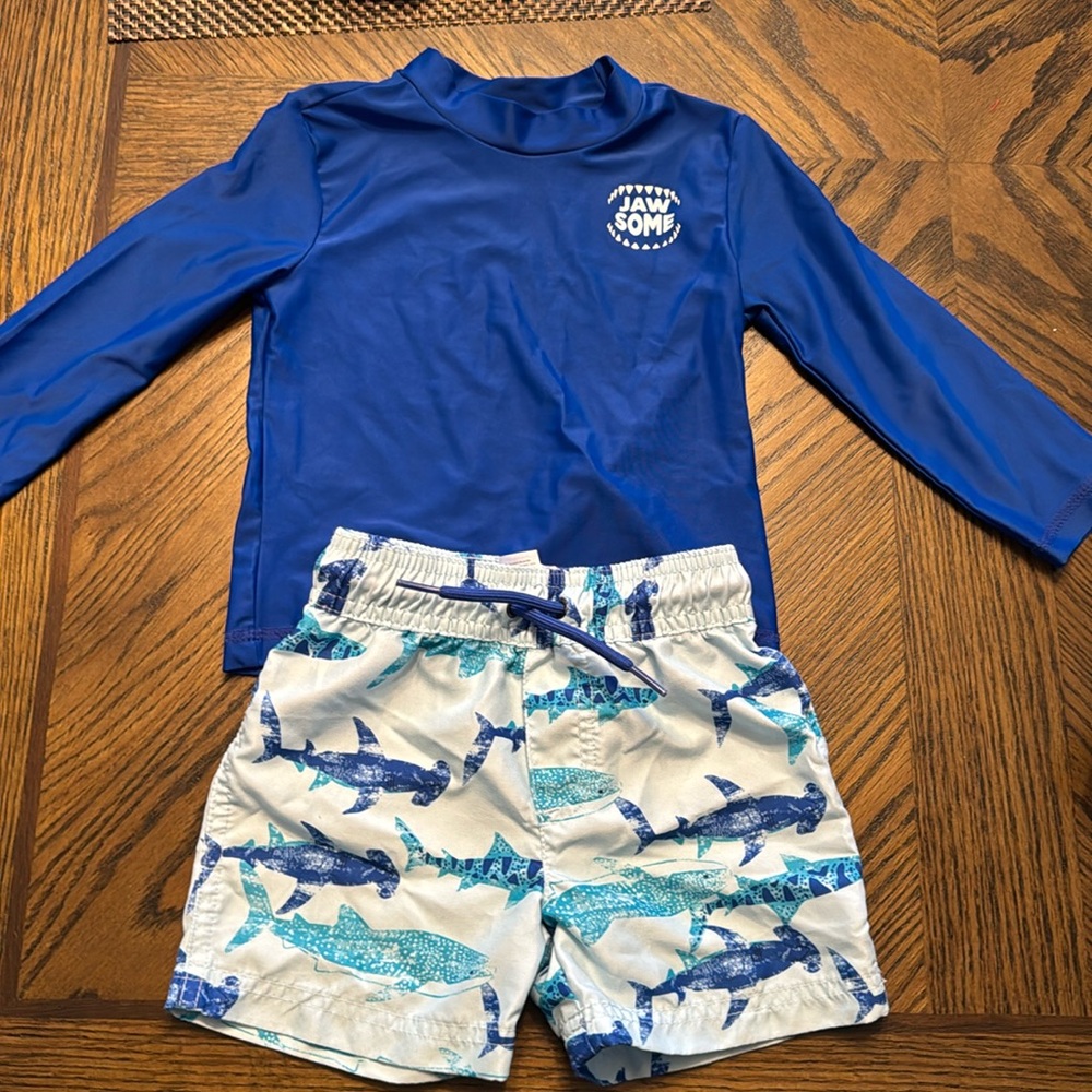 Toddler rash, guard and swim trunks